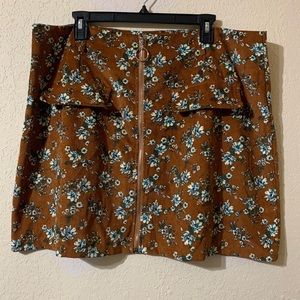 Corduroy Floral Print Zipper Hippie y2k Skirt 2X